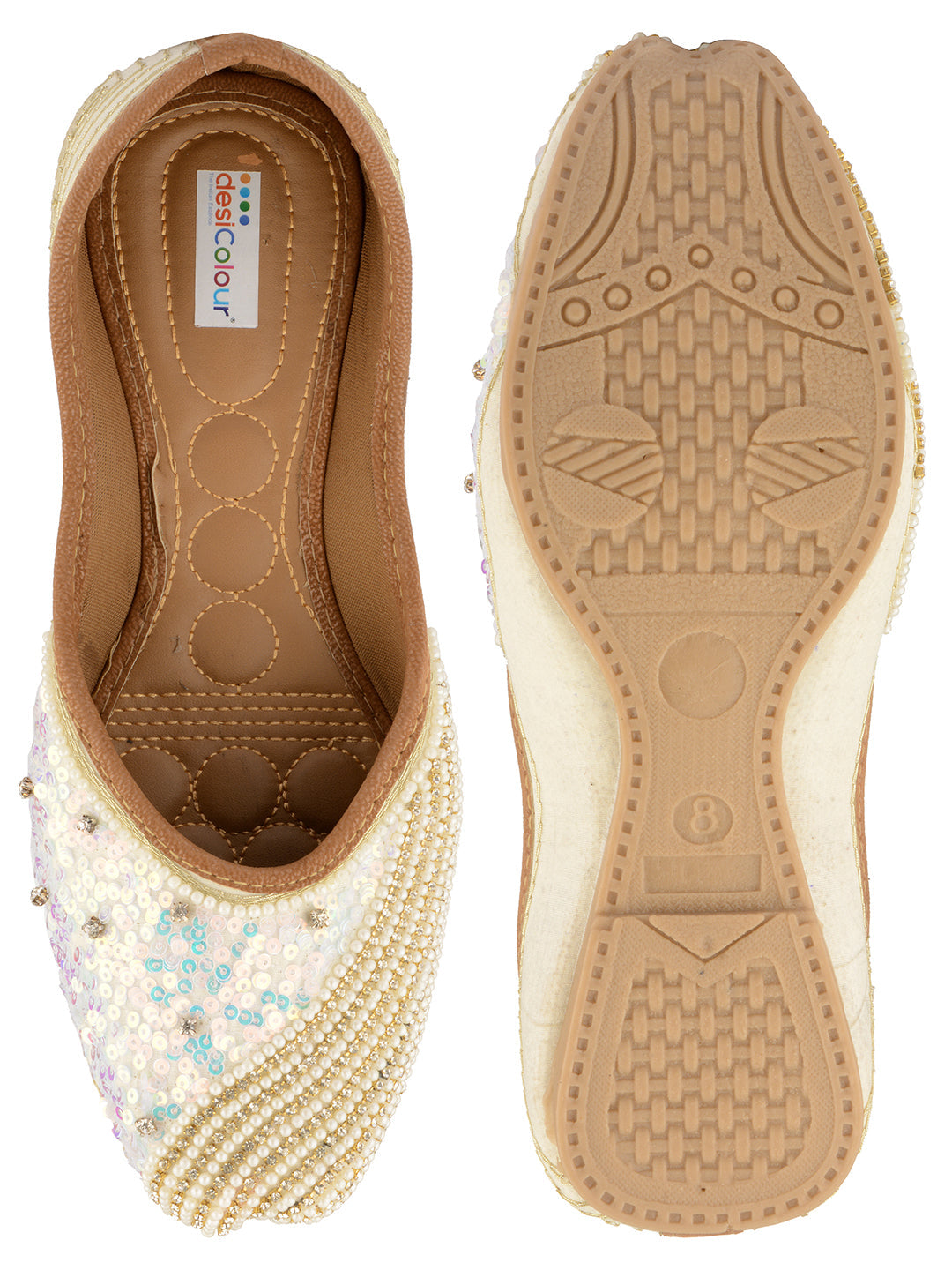 Desi Colour Women Indian Ethnic Footwear-White Pearl Shine