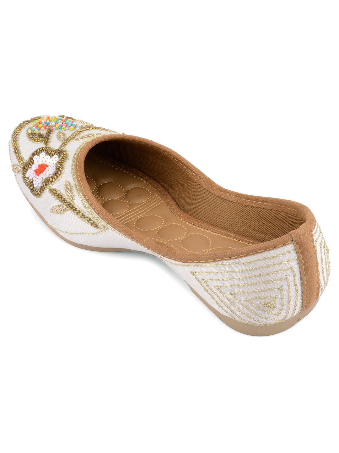 Desi Colour Women Indian Ethnic Footwear-Party Wear White Multicolour Floral