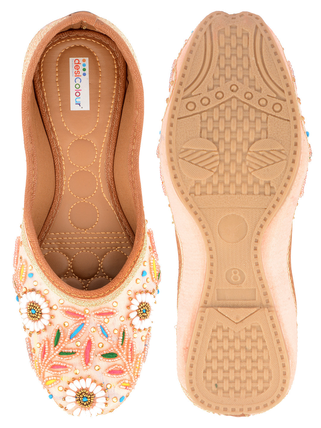 Desi Colour Women Indian Ethnic Footwear-Party Wear Peach Pearl