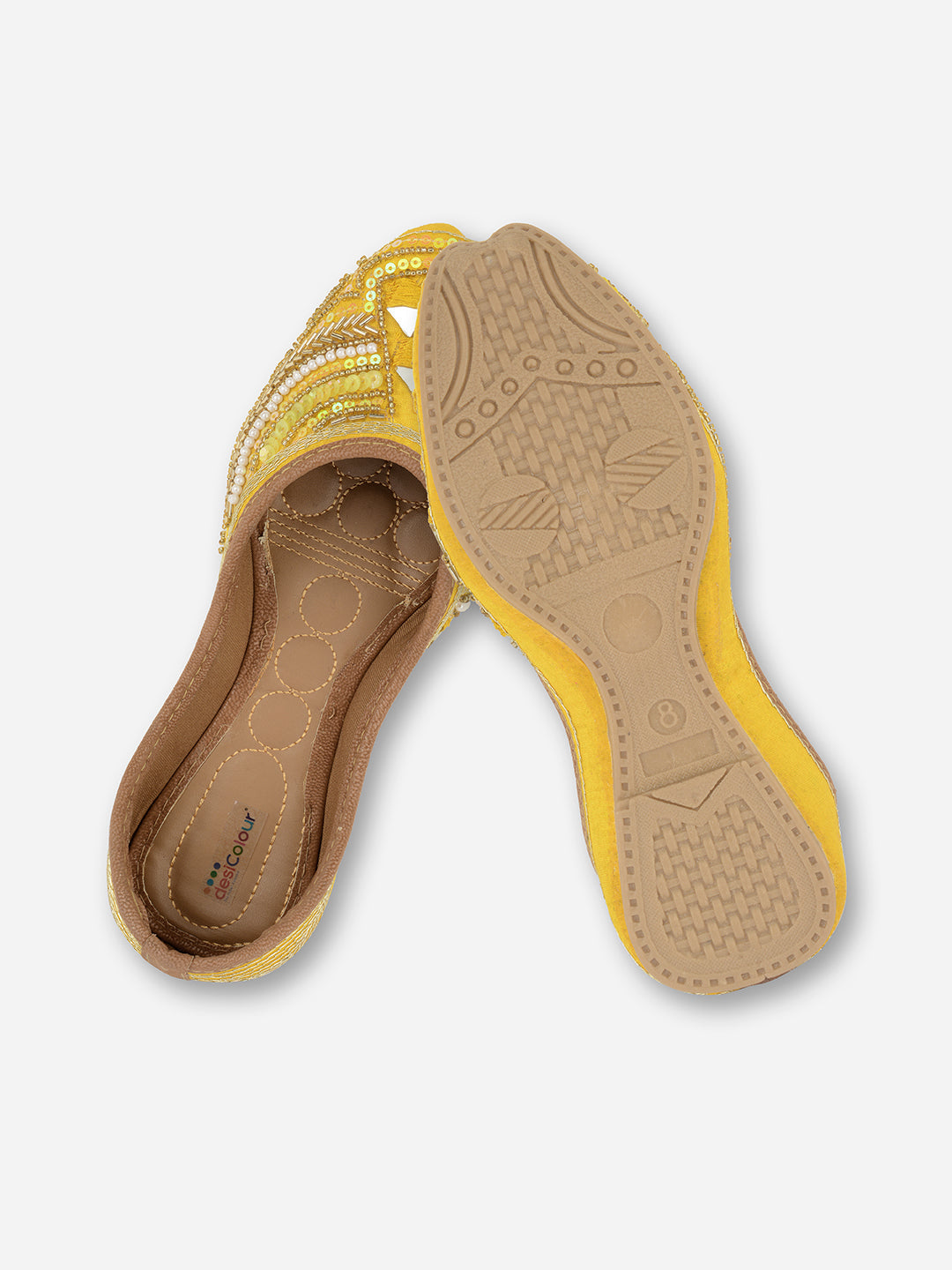 Desi Colour Women Indian Ethnic Footwear-Yellow Mirror Emb