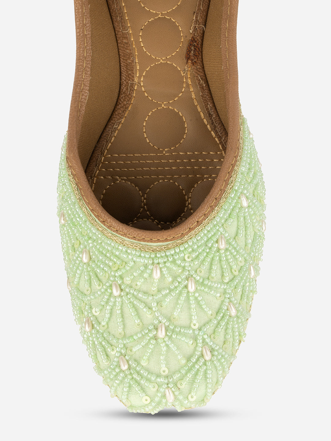 Desi Colour Women Indian Ethnic Footwear-Sea Green Pearl Web