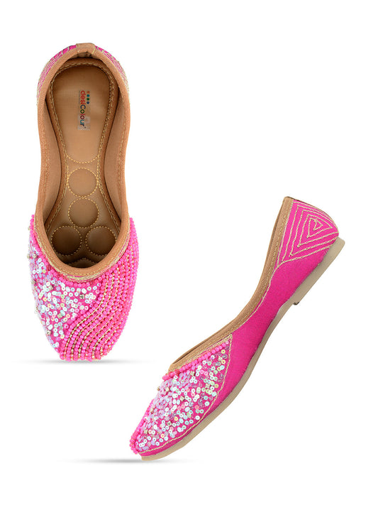 Desi Colour Women Indian Ethnic Footwear-Hot Pink Shine