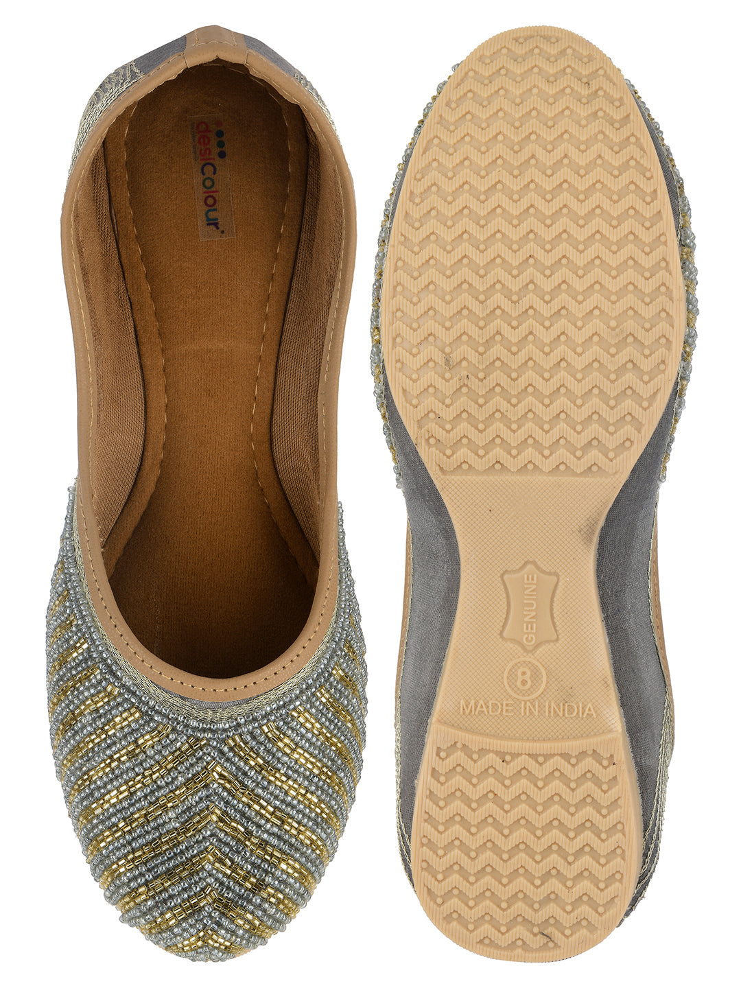 Desi Colour Women Indian Ethnic Footwear-Sleek Pearl-Grey