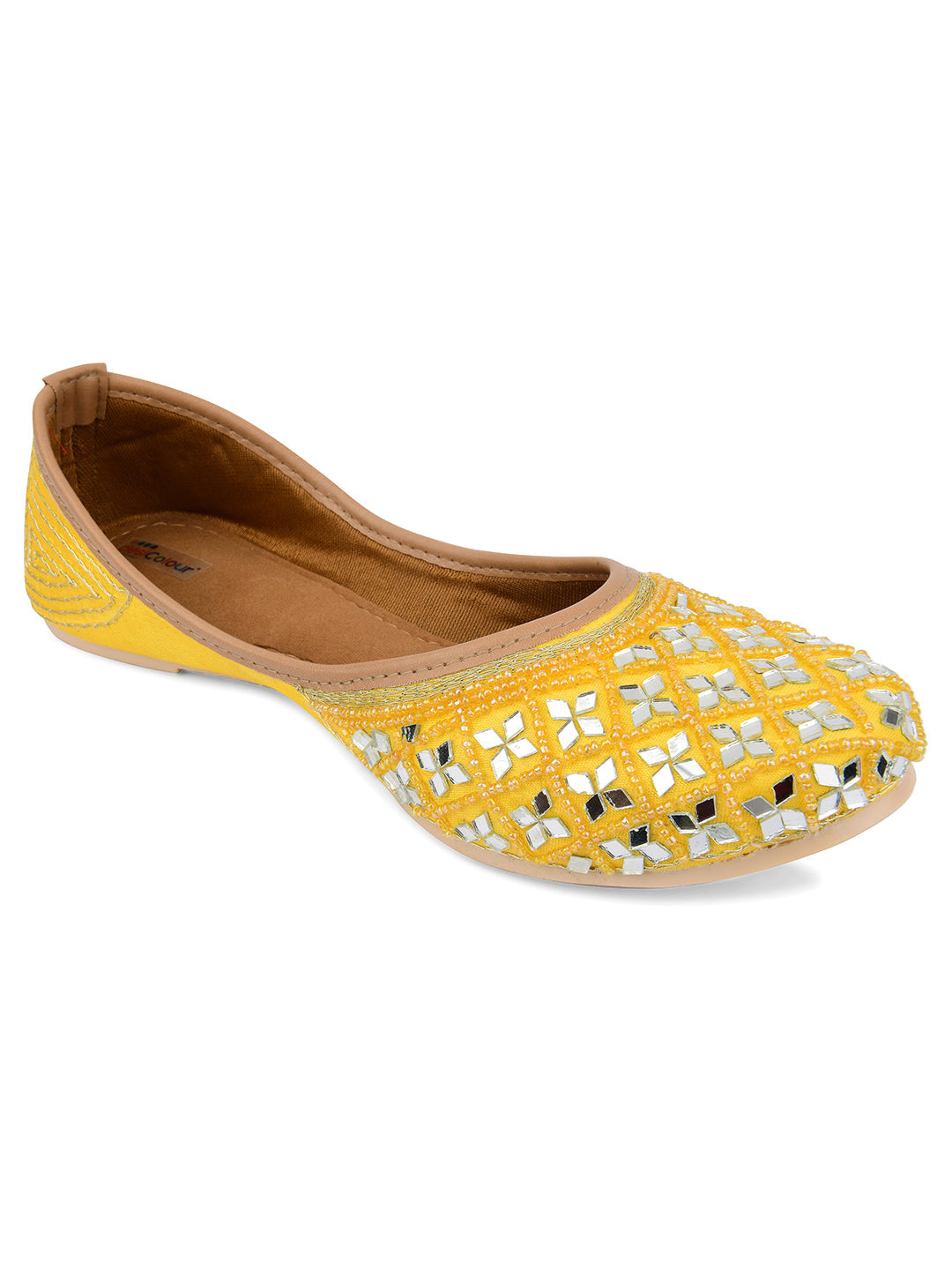 Desi Colour Women Indian Ethnic Footwear-Mirror Art- Yellow