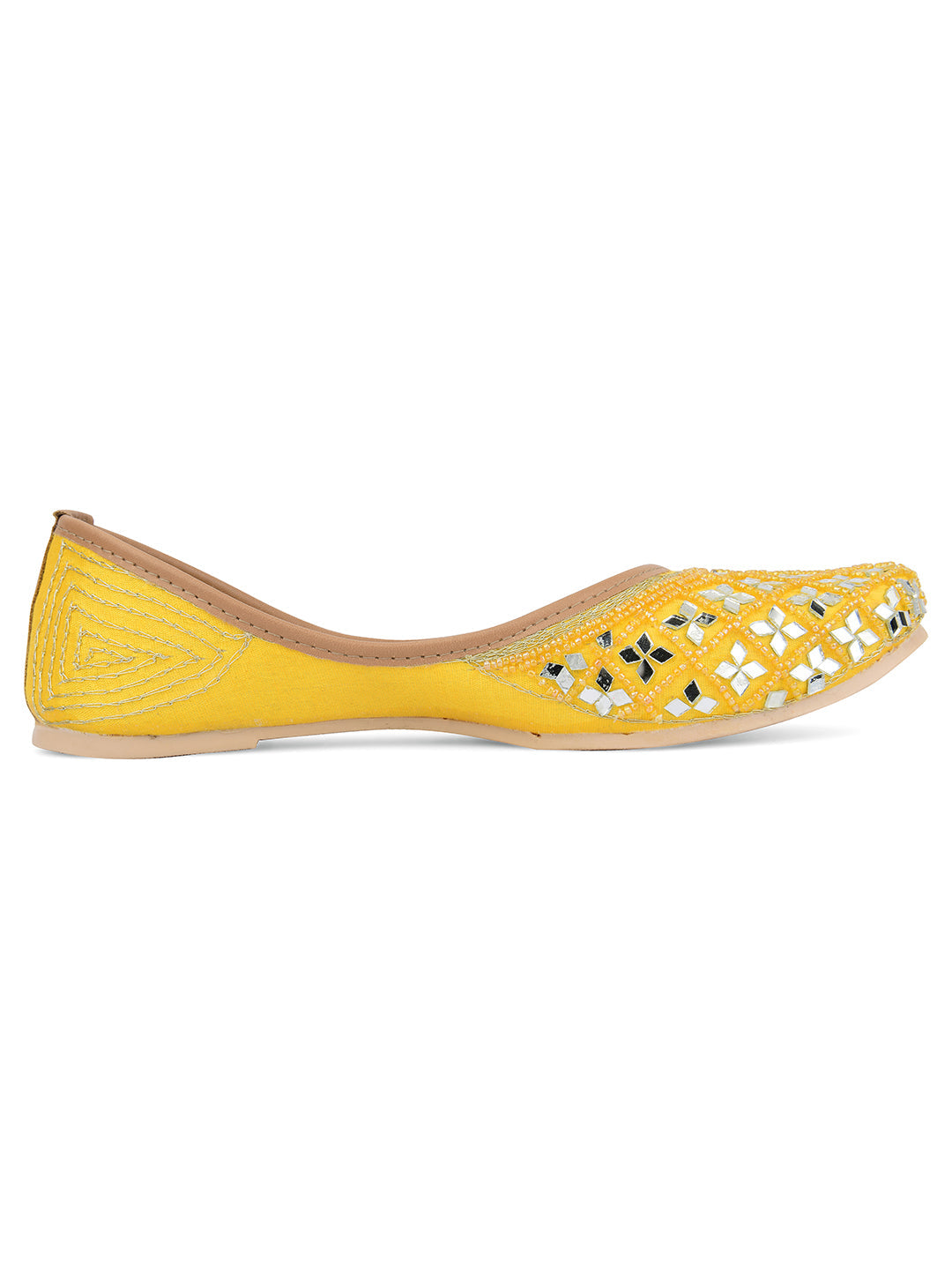 Desi Colour Women Indian Ethnic Footwear-Mirror Art- Yellow