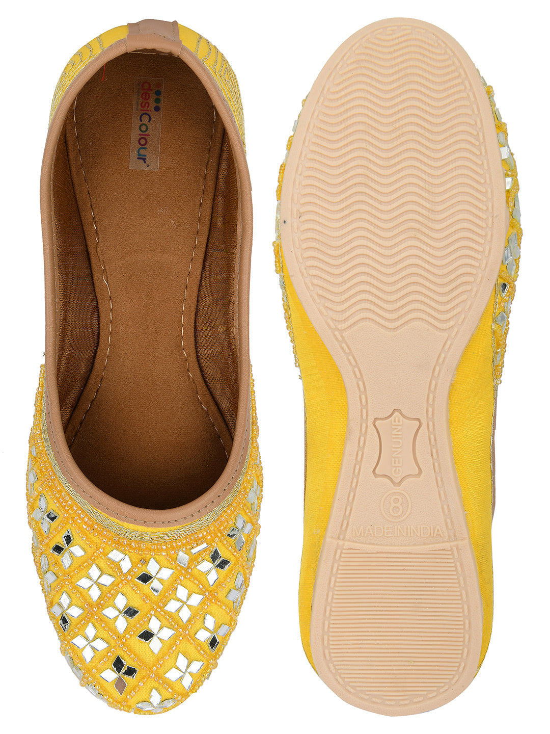Desi Colour Women Indian Ethnic Footwear-Mirror Art- Yellow
