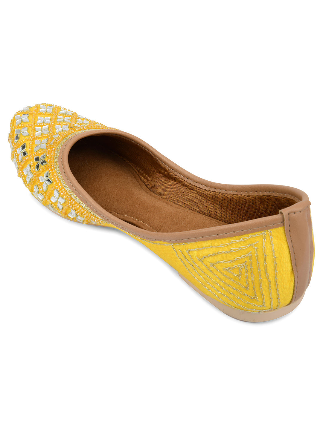 Desi Colour Women Indian Ethnic Footwear-Mirror Art- Yellow