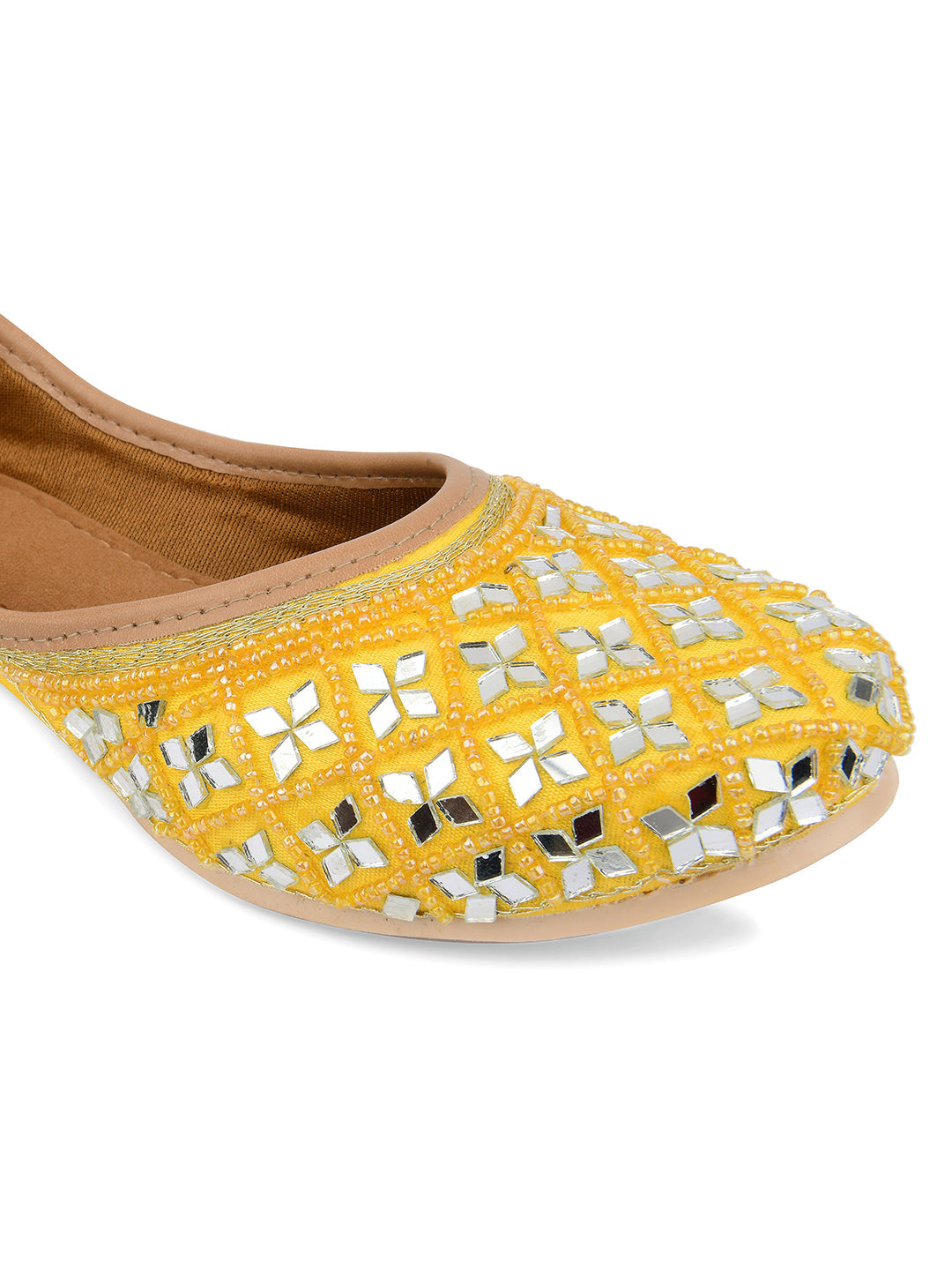 Desi Colour Women Indian Ethnic Footwear-Mirror Art- Yellow