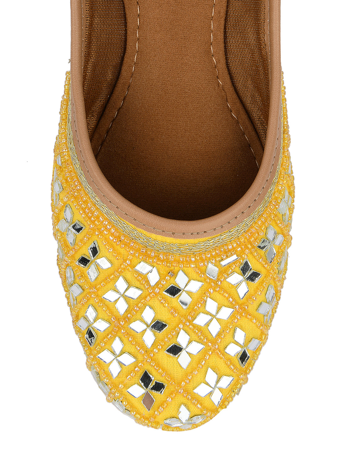 Desi Colour Women Indian Ethnic Footwear-Mirror Art- Yellow