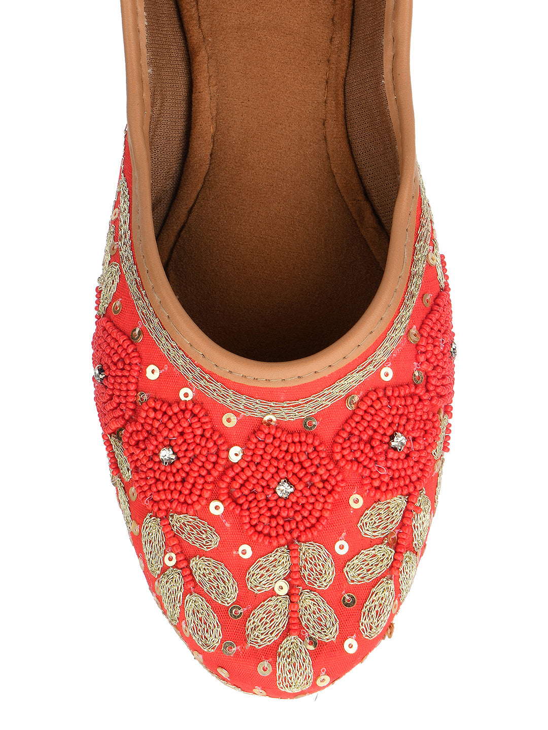 Desi Colour Women Indian Ethnic Footwear-Red Pearl Flower