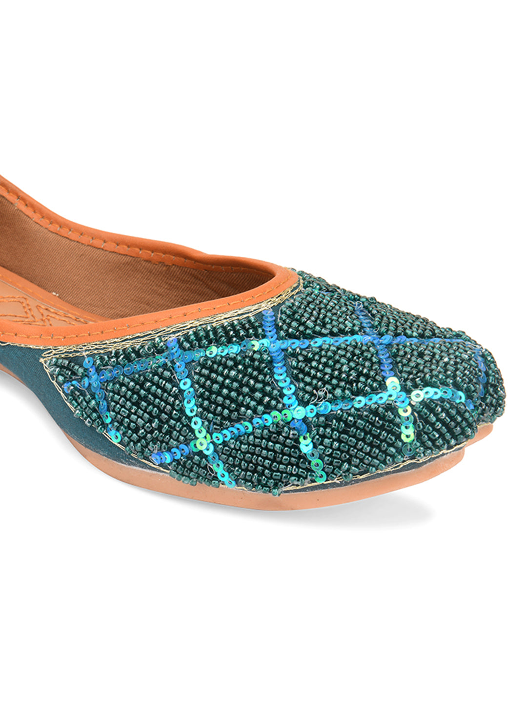 Desi Colour Women Indian Ethnic Footwear-Teal Pearl