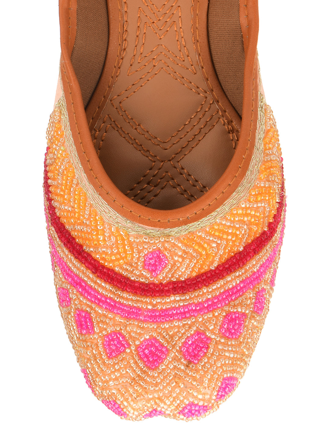 Desi Colour Women Indian Ethnic Footwear-Peach Pink Pearl Work