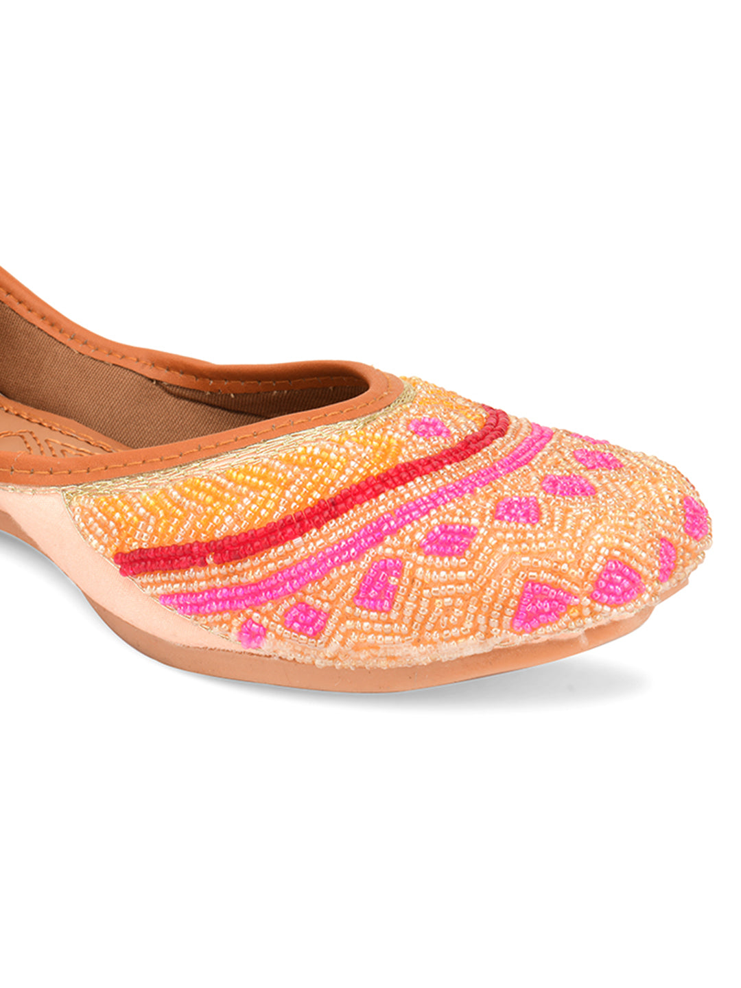 Desi Colour Women Indian Ethnic Footwear-Peach Pink Pearl Work