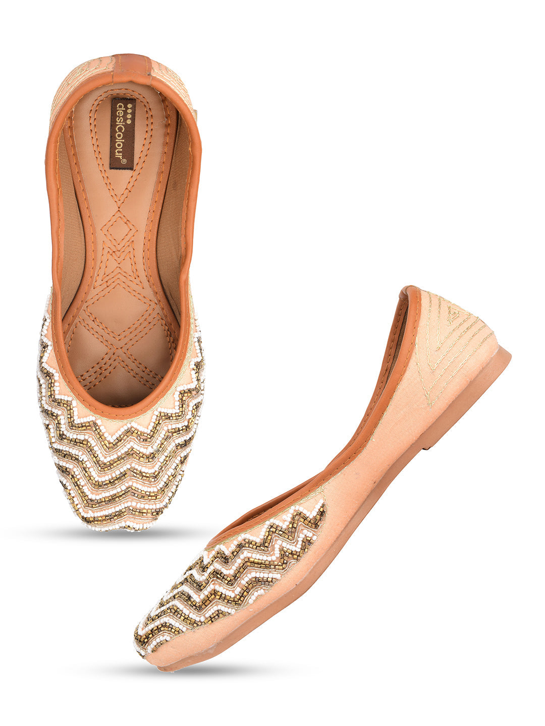Desi Colour Women Indian Ethnic Footwear-Part Wear Peach Pearl Work