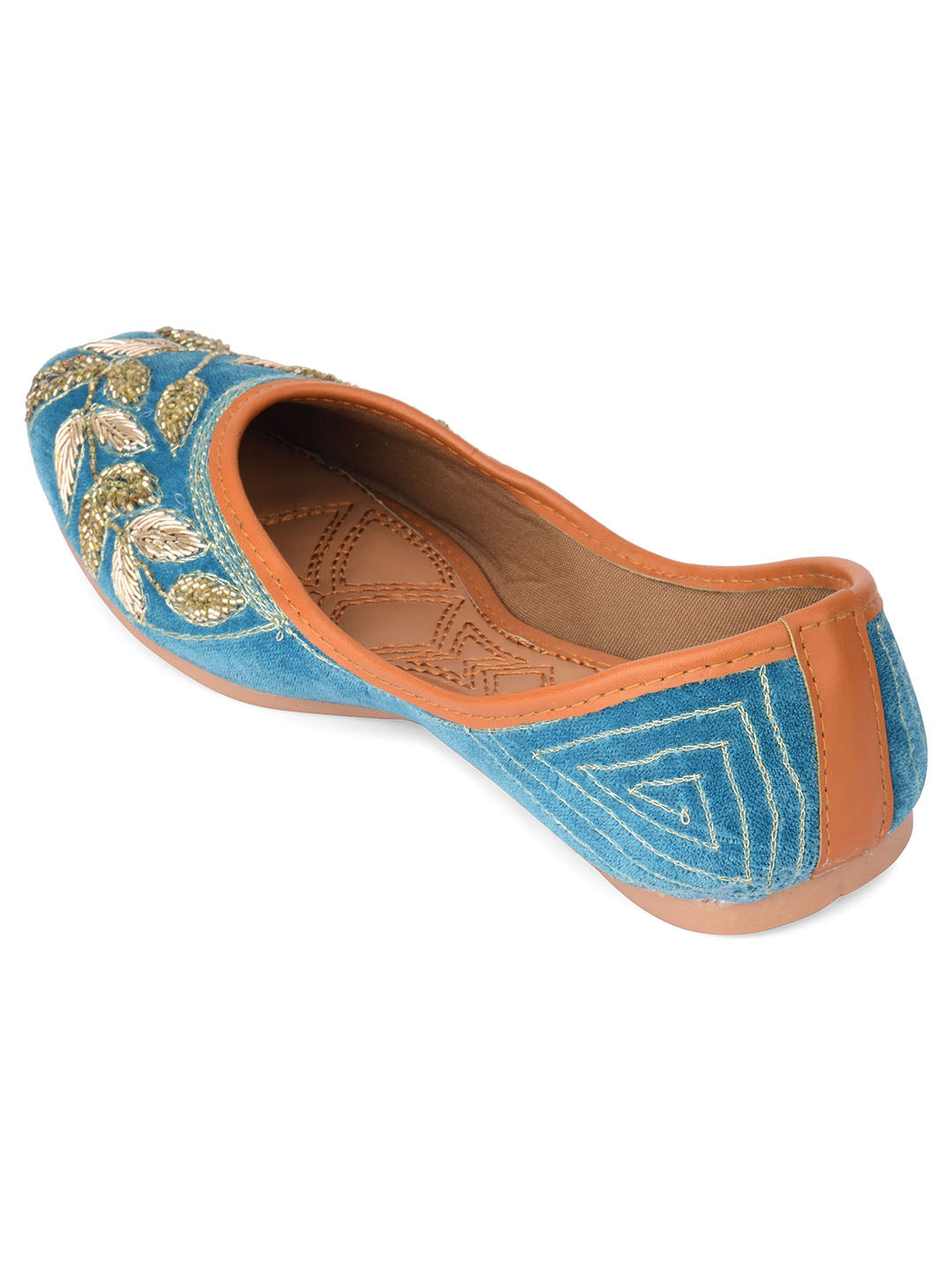 Desi Colour Women Indian Ethnic Footwear-Party Wear Teal Dabka Work