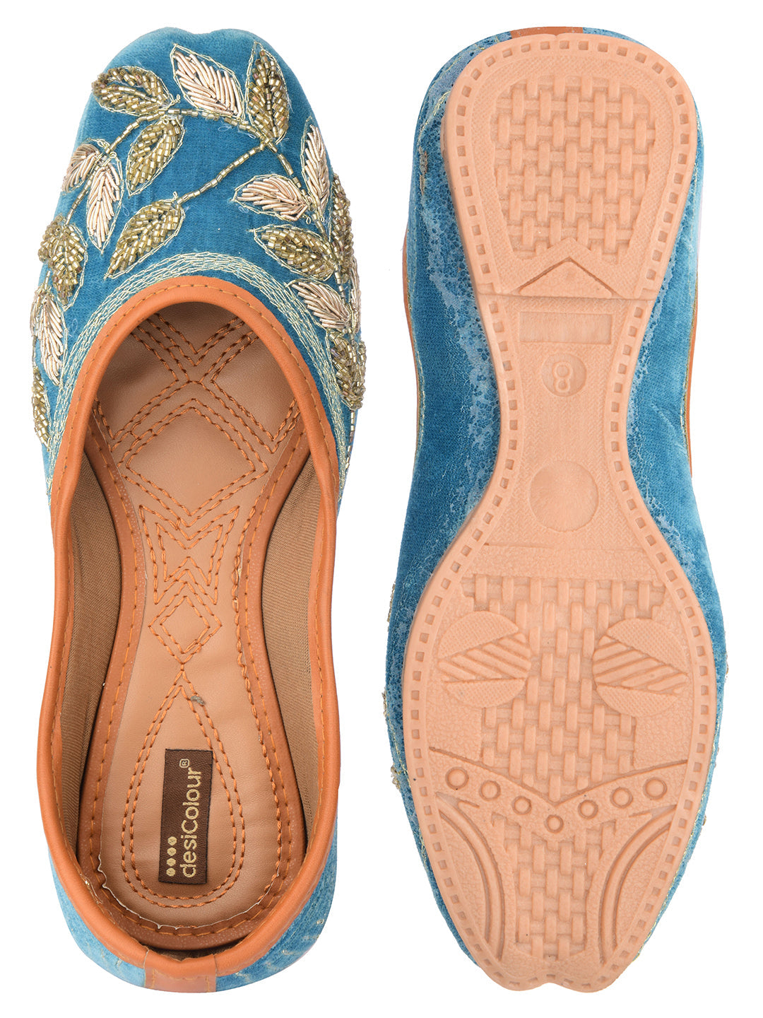 Desi Colour Women Indian Ethnic Footwear-Party Wear Teal Dabka Work