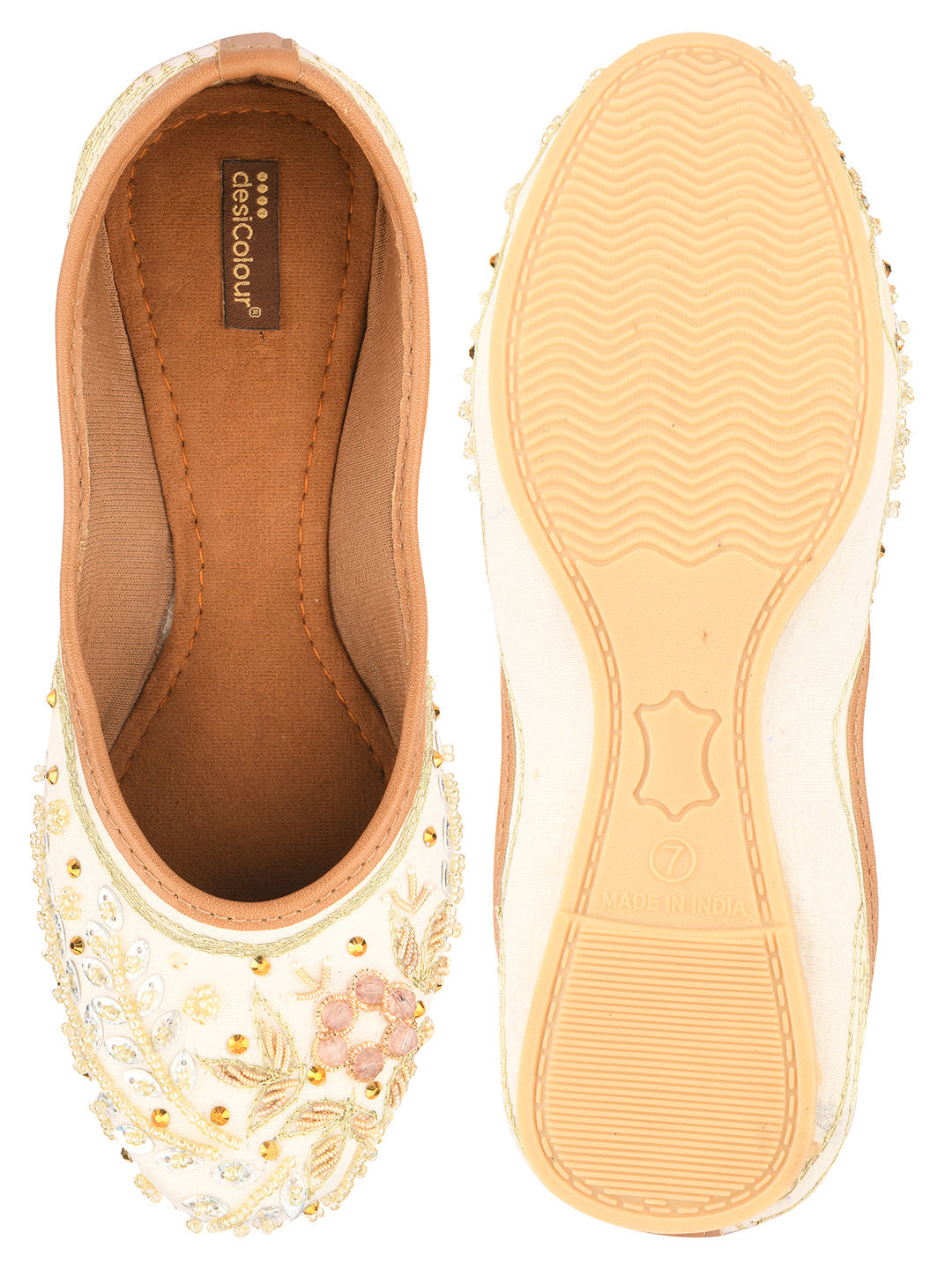 Desi Colour Women Indian Ethnic Footwear-White Dabka