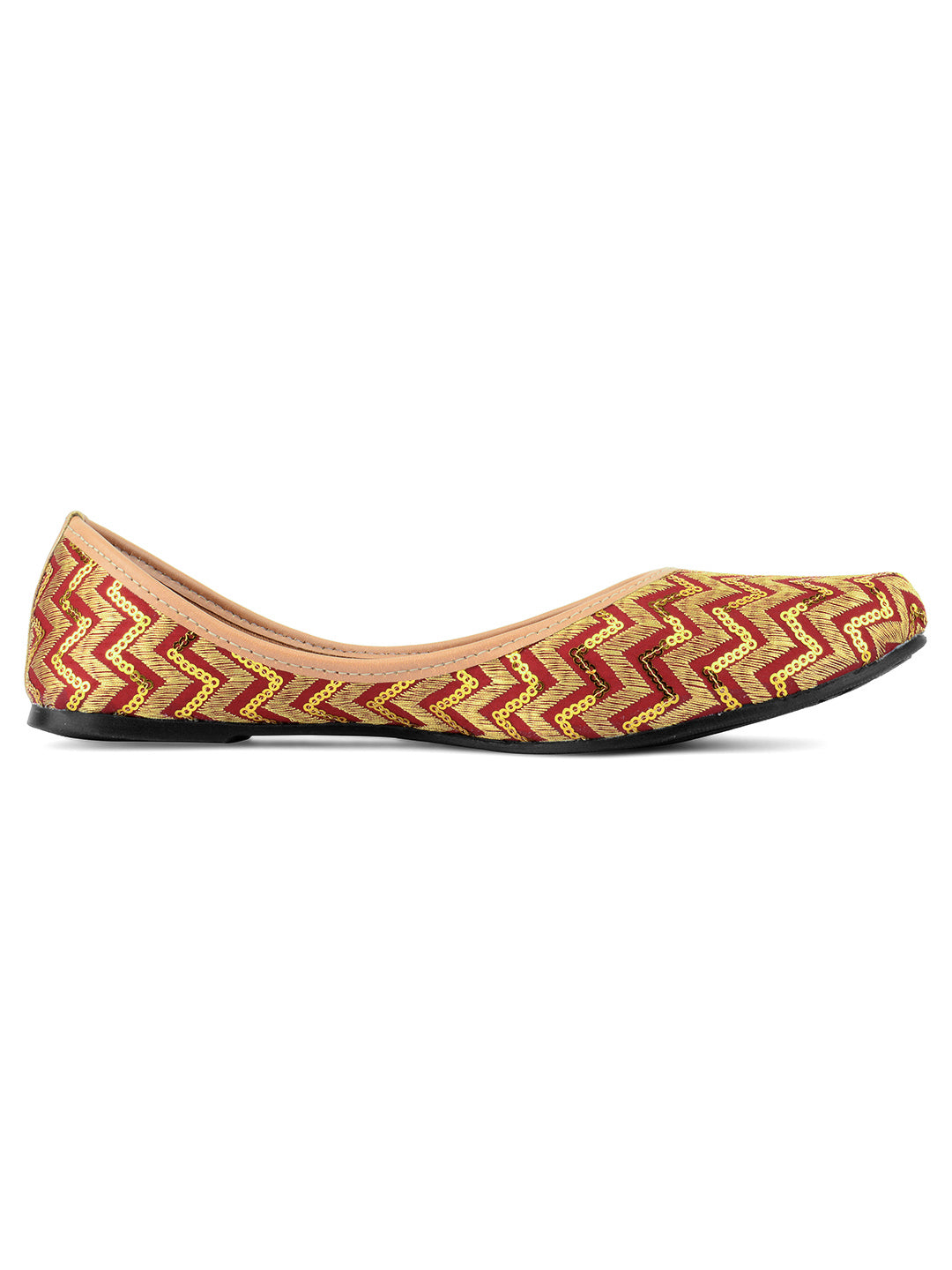 Desi Colour Women Indian Ethnic Footwear-Maroon Zigzag