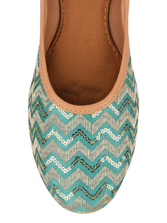 Desi Colour Women Indian Ethnic Footwear-Sea green Chevron