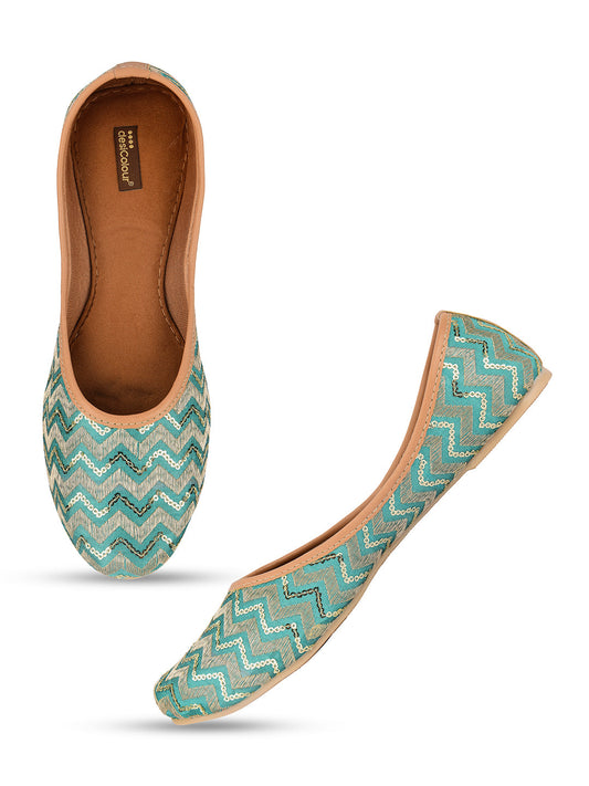 Desi Colour Women Indian Ethnic Footwear-Sea green Chevron