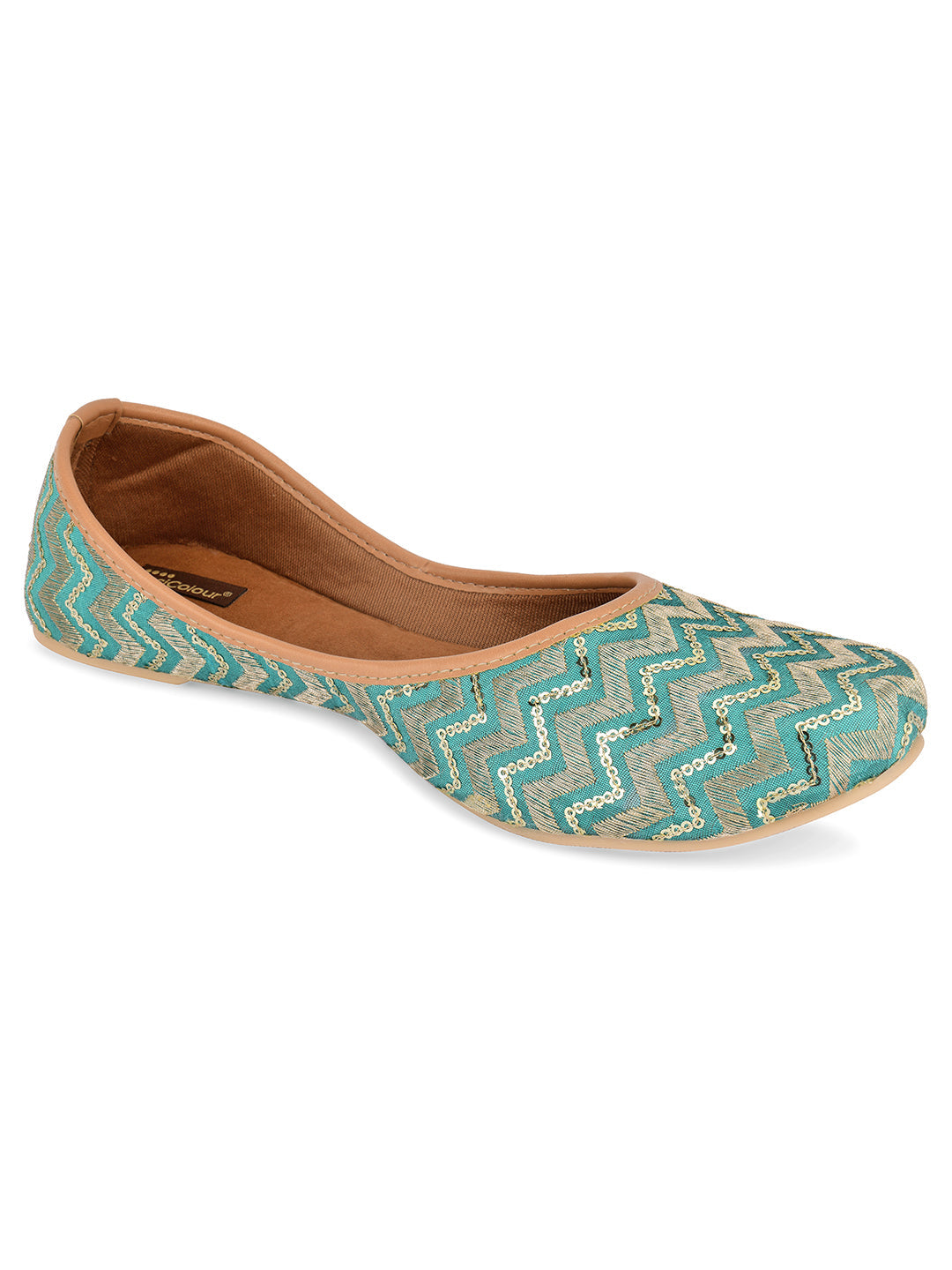Desi Colour Women Indian Ethnic Footwear-Sea green Chevron