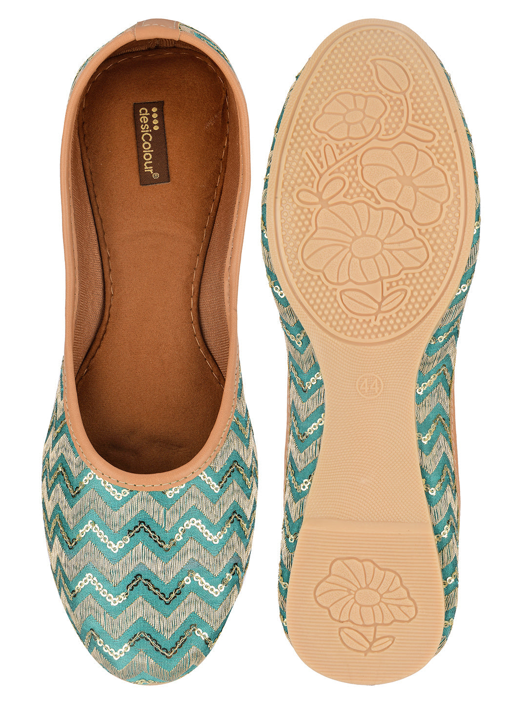 Desi Colour Women Indian Ethnic Footwear-Sea green Chevron