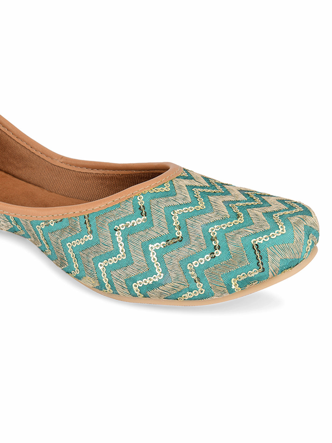 Desi Colour Women Indian Ethnic Footwear-Sea green Chevron