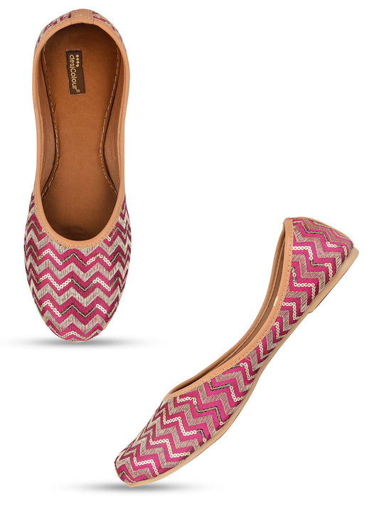 Desi Colour Women Indian Ethnic Footwear-Pink Chevron