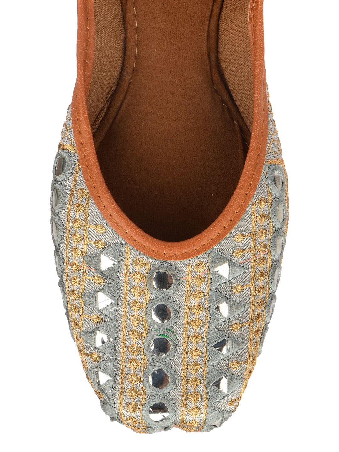 Desi Colour Women Indian Ethnic Footwear-Mini Dabka-Grey Mirror Lines