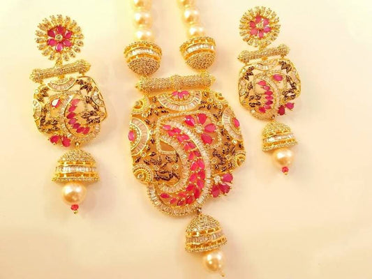 CZ Ruby Bridal Necklace Set