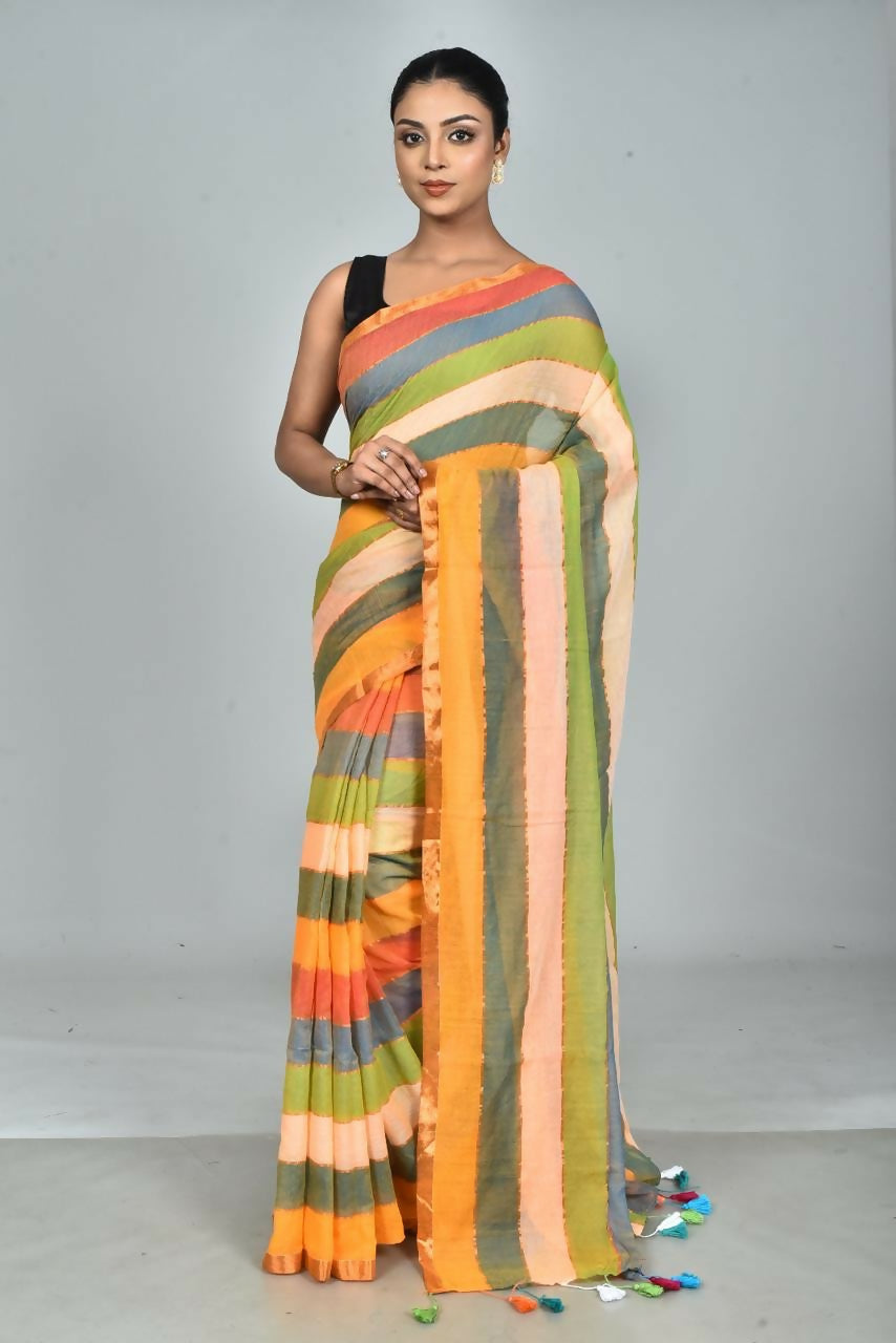 Exclusive Collection Beautiful Multi3 Pure Cotton Woven Handloom Grab2Buy With Running Blouse Piece 