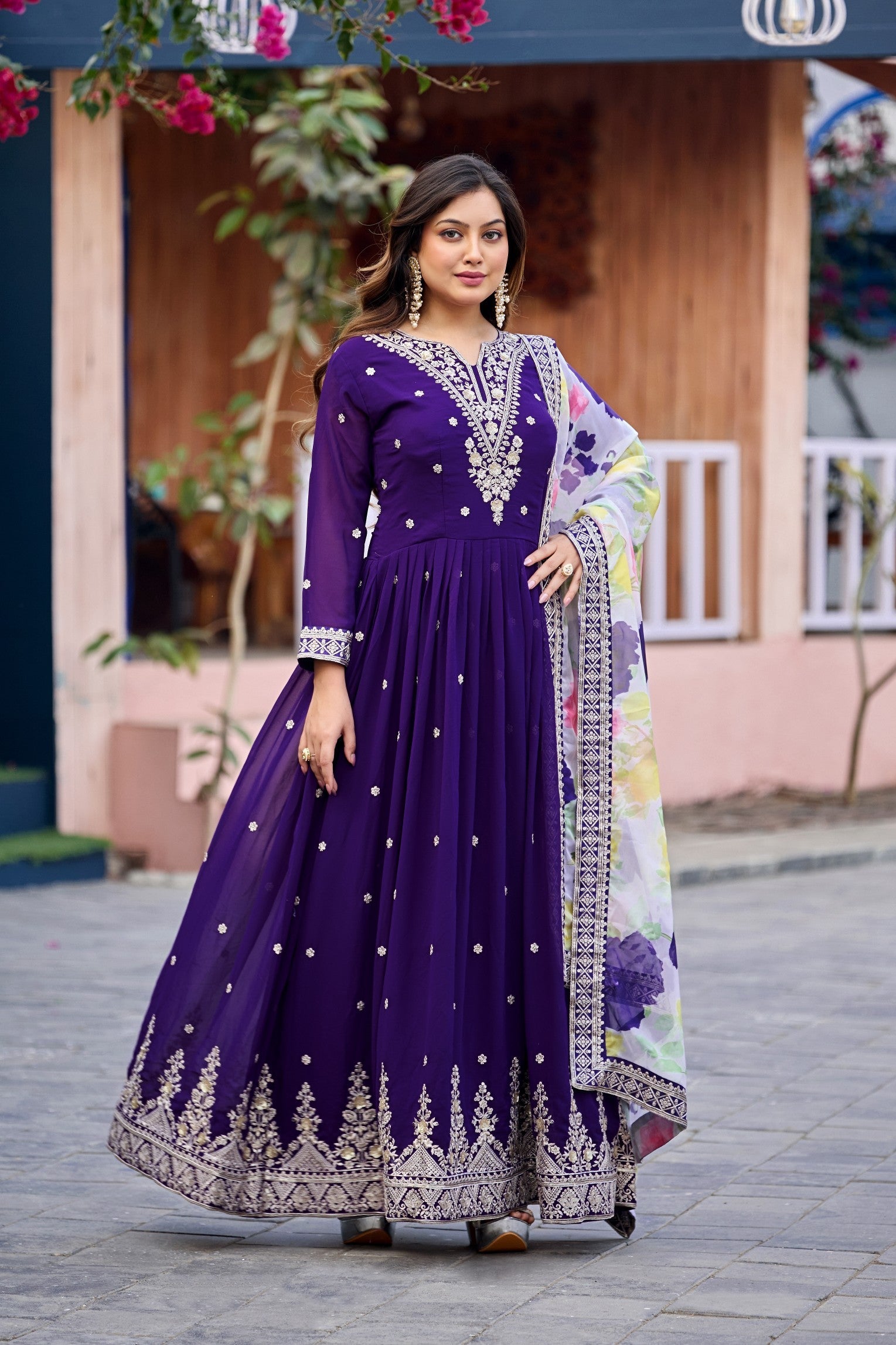 Anaita Purple Embroidered Georgette Stitched Anarkali Suit With Dupatta