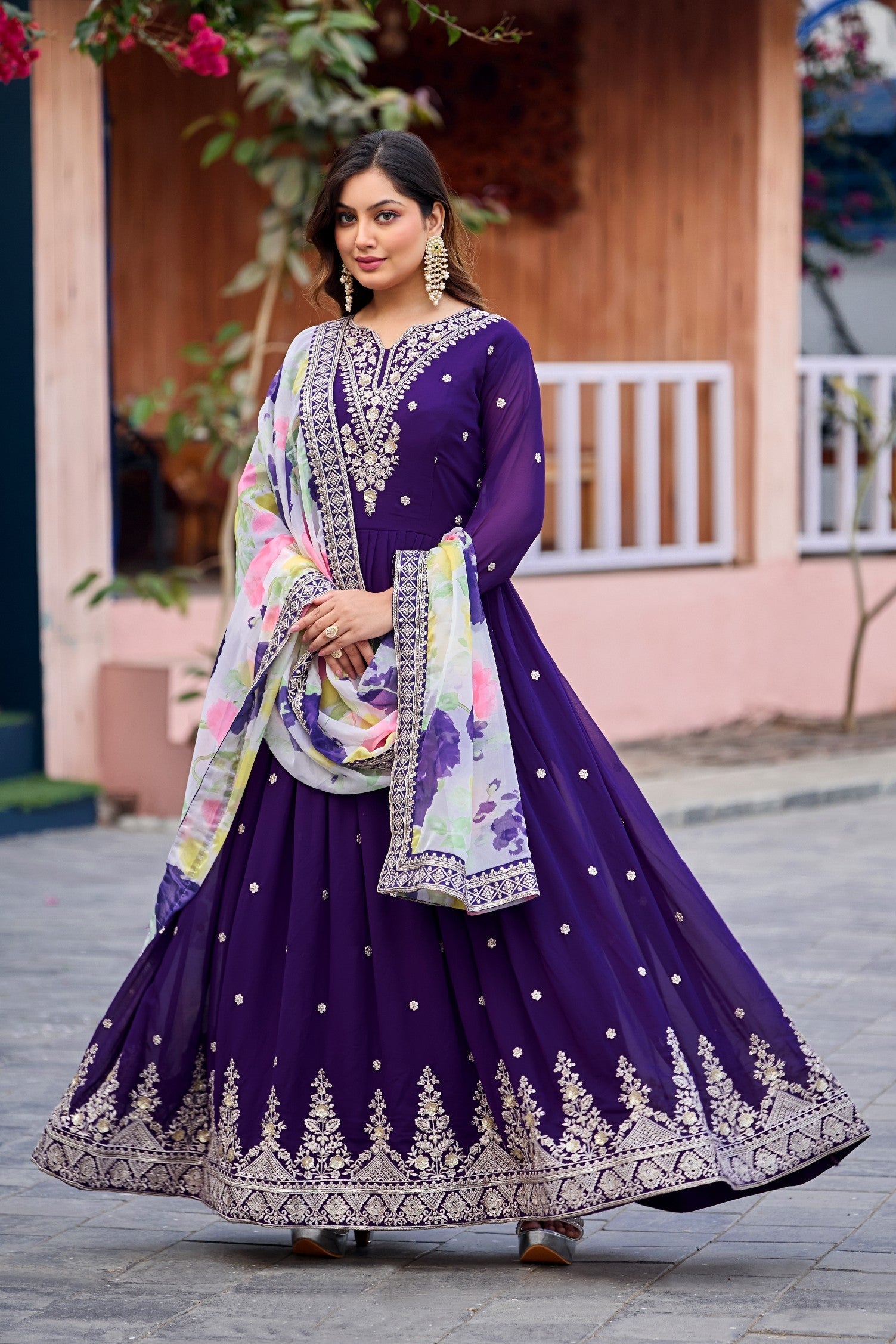 Anaita Purple Embroidered Georgette Stitched Anarkali Suit With Dupatta