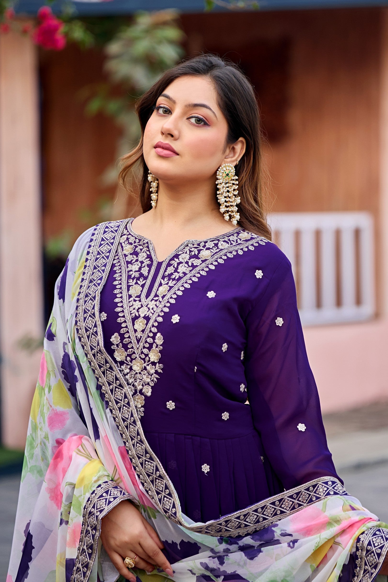 Anaita Purple Embroidered Georgette Stitched Anarkali Suit With Dupatta