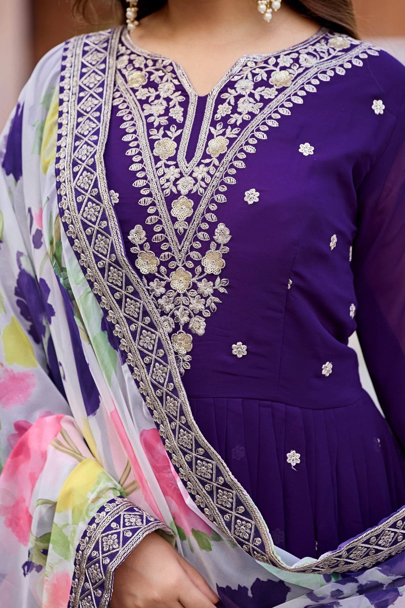 Anaita Purple Embroidered Georgette Stitched Anarkali Suit With Dupatta