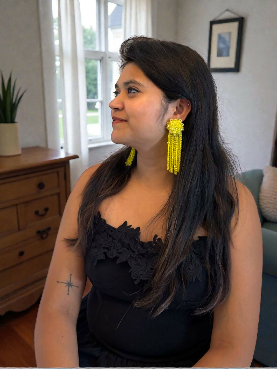 Inhanns Handmade Crystal Waterfall Earrings - Long - Yellow