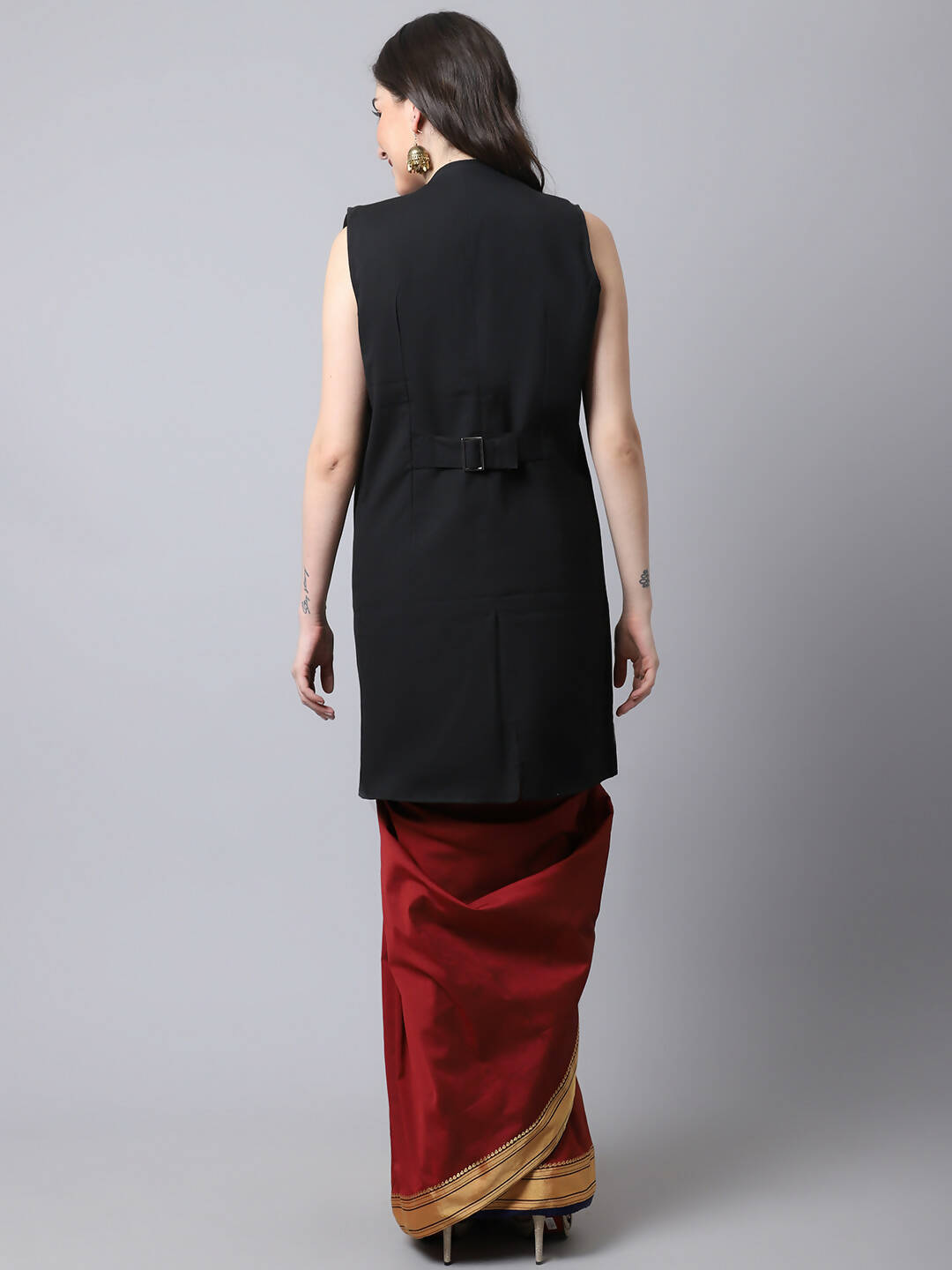 Even Apparels Black Polywool Open Front Women's Long Coat 
