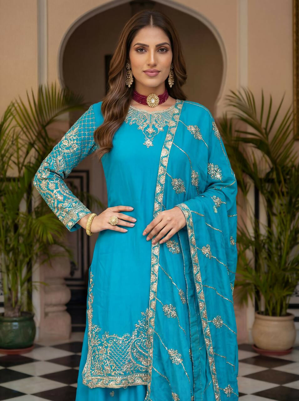 Joban Fashion Sky Silk Embroidered Sharara Set