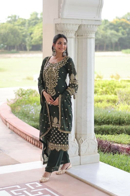 Teeya Creation Womens New Trendy Faux Blooming With Embroidered Work Kurta Set