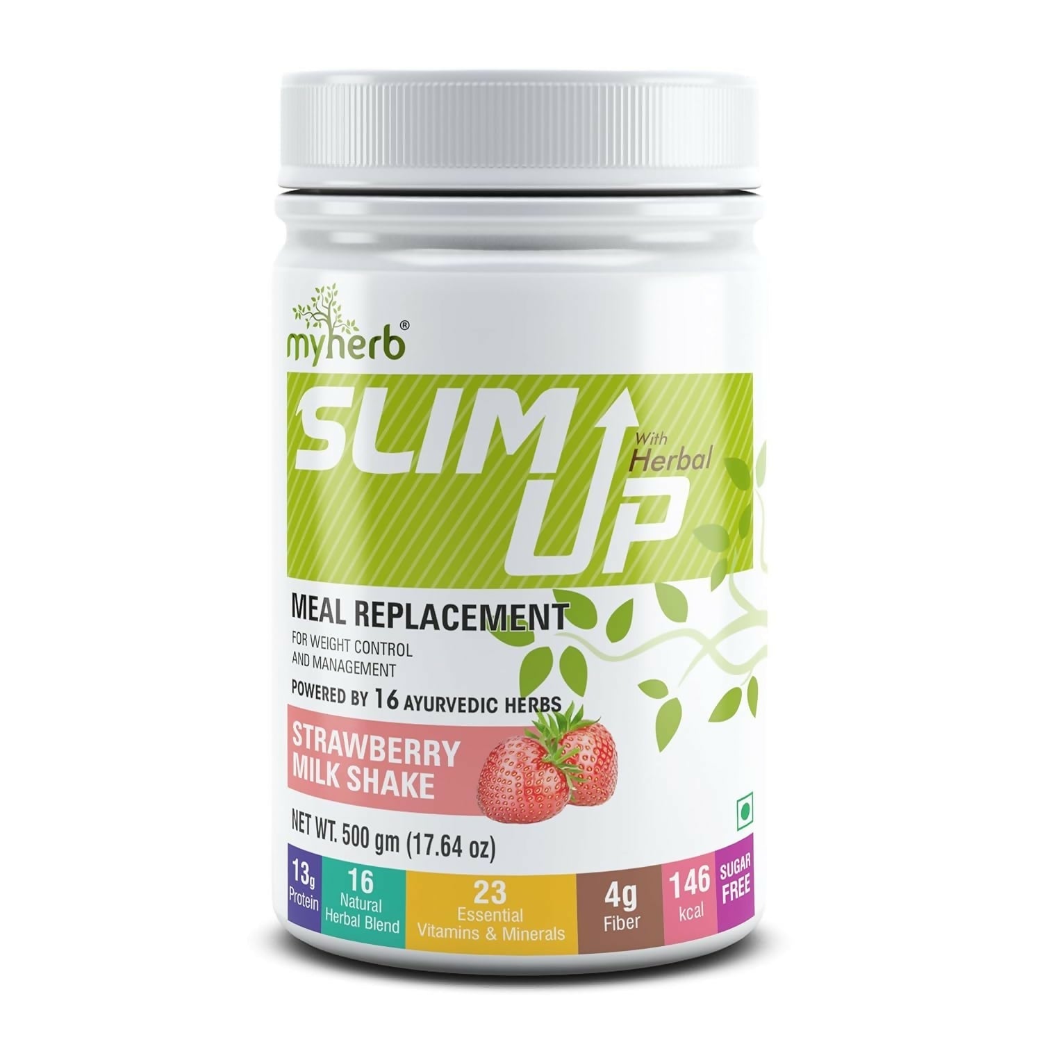 Myherb Slim Up Meal Replacement Shake With 16 Natural Herbal Blend For Men & Women - Strawberry Milk Shake 