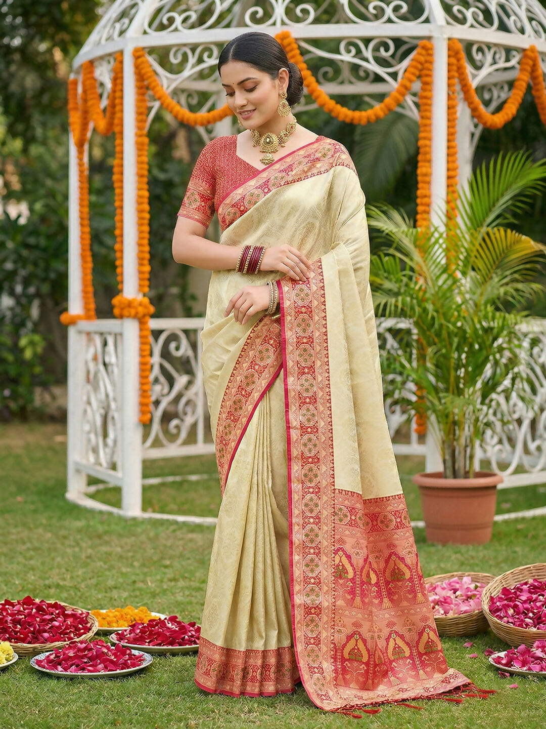 Shree Shyam Fashion Red Soft Silk Saree