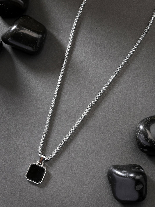 NVR Men's Silver-Plated Artificial Stone Stainless Steel Pendant with Chain 