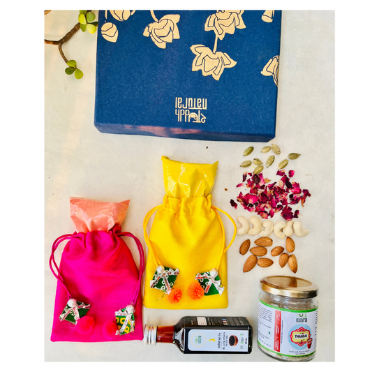 Shuddh Natural Ubtan Based Herbal Gulal, Ayurvedic Thandai Powder and Kalonji Hair Oil | Holi Gift Hamper 