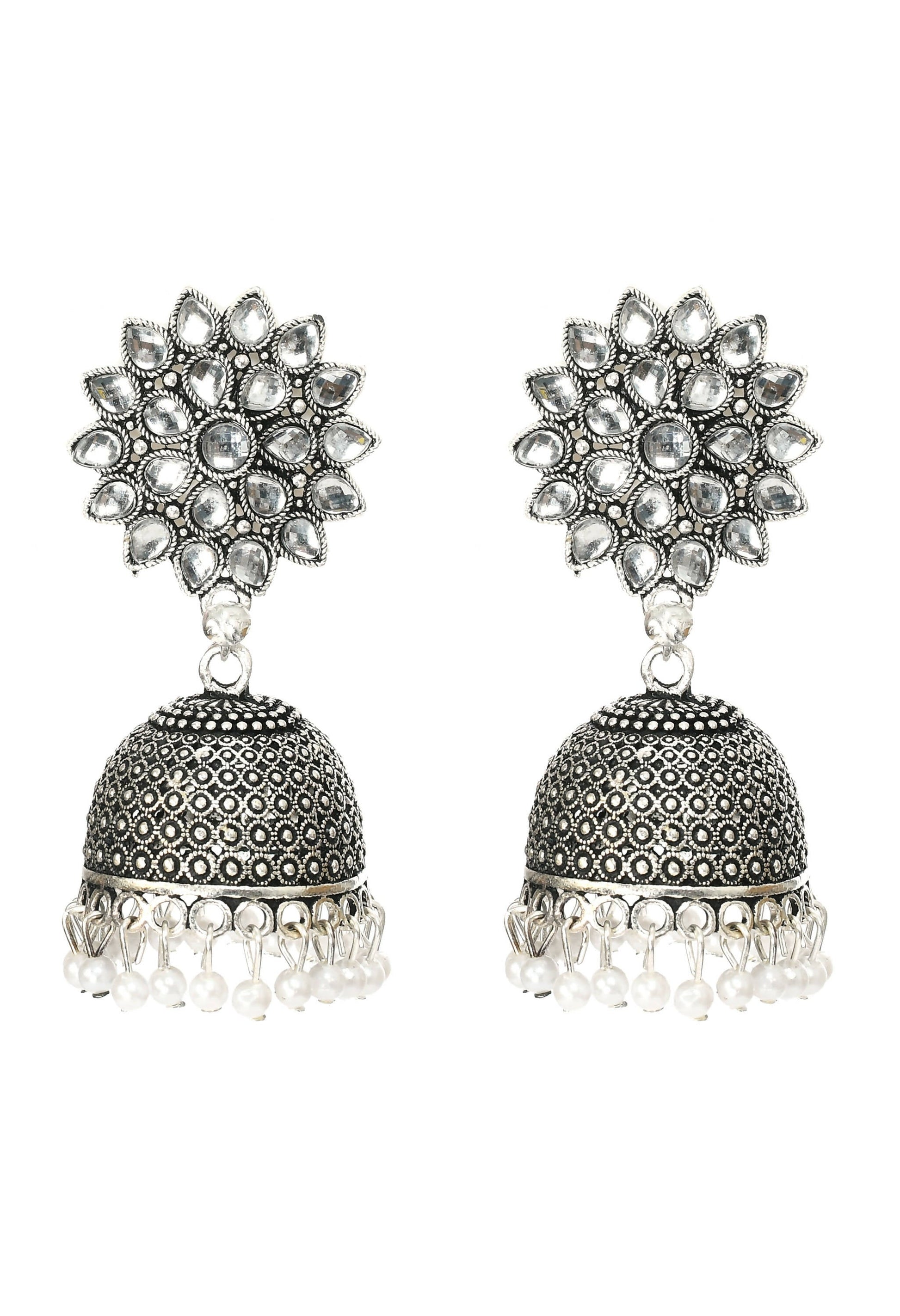 Mominos Fashion Joharkamal Kundan work Jhumka with White Beads - Grab2buy