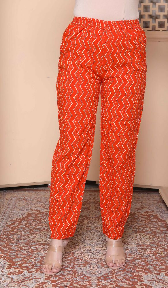 Miravan Womens Orange Floral Print Straight Kurta With Palazzo