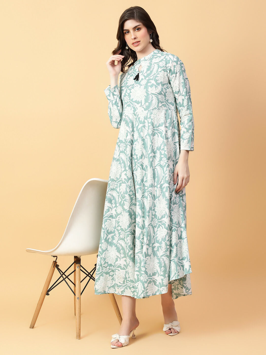 Joban Fashion Green Cotton Printed & Hand Work Dress
