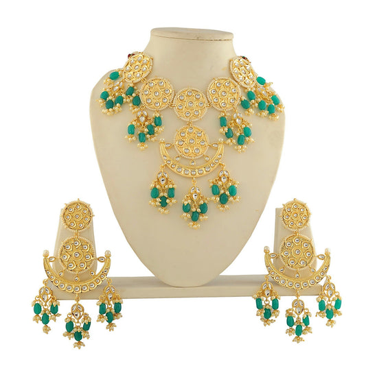 Joban Fashion Women Golden White Green Necklace Set 