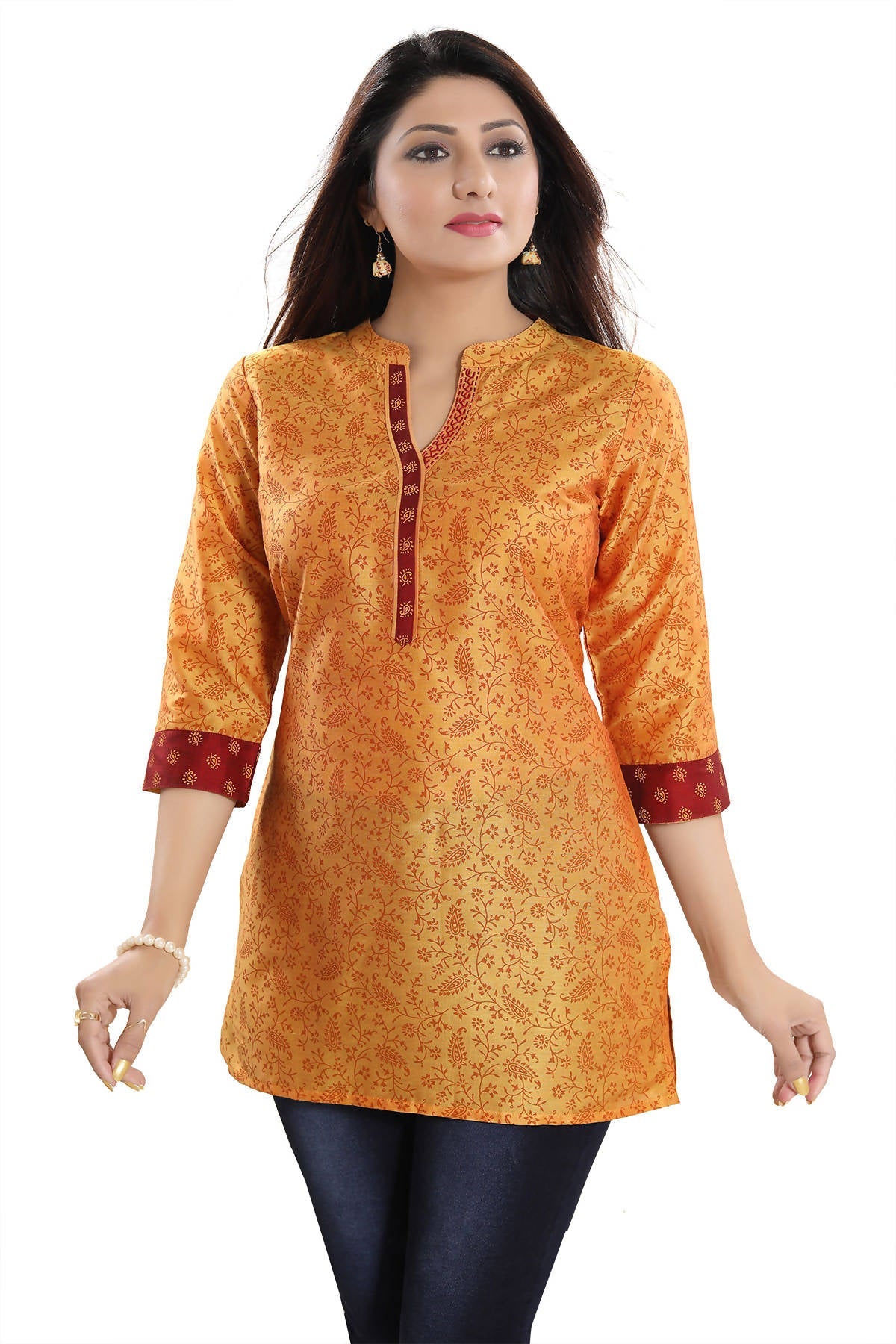 Snehal Creations Luxurious Fine Fire Gold Cotton Silk Short Tunic