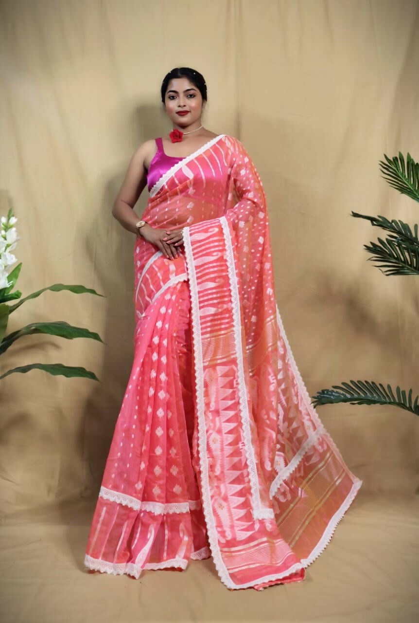 Exclusive Collection Beautiful Peach Jaal Jamdani Grab2Buy 