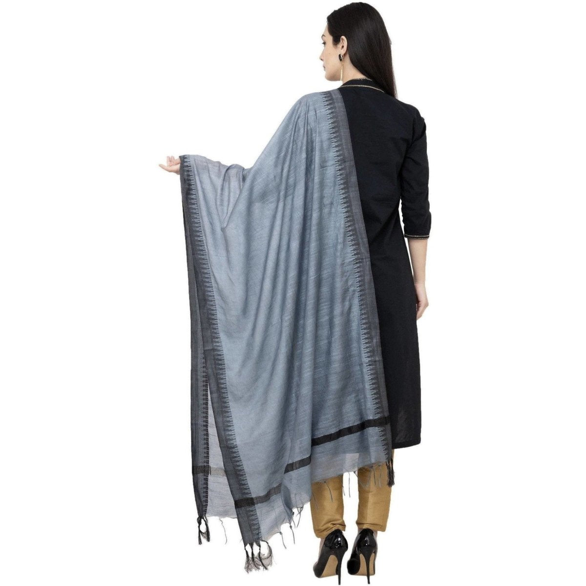 A R Silk Black Temple border Regular Dupatta Color Gray Dupatta or Chunni 